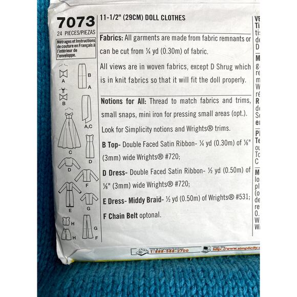 Simplicity Pattern 7073 Barbie 11 1/2in doll clothes gown dress top shorts - Picture 4 of 5